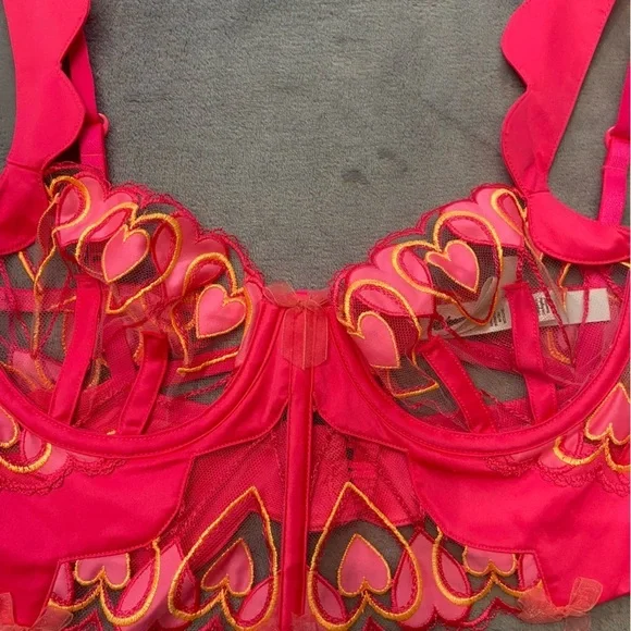 New! For love as lemons graphic hearts bustier bra pink 10124